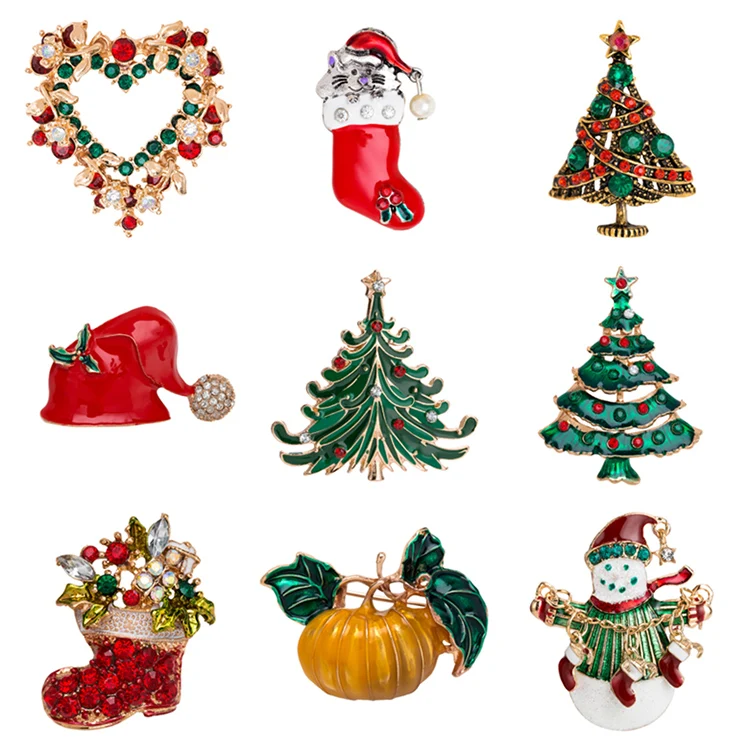 
Christmas Brooches for Girls Gift Cute Color Rhinestone Brooch Pins 