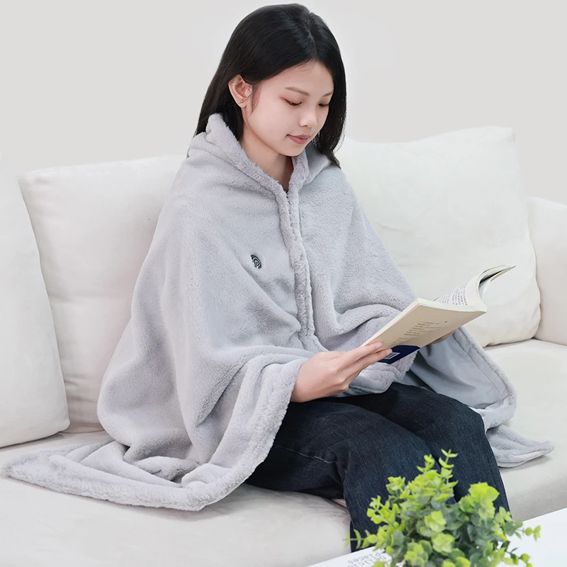 USB Powered Heating Blanket Portable Wireless Heated Throw Poncho Wrap Electric Wearable Heating Shoulder Wrap Washable