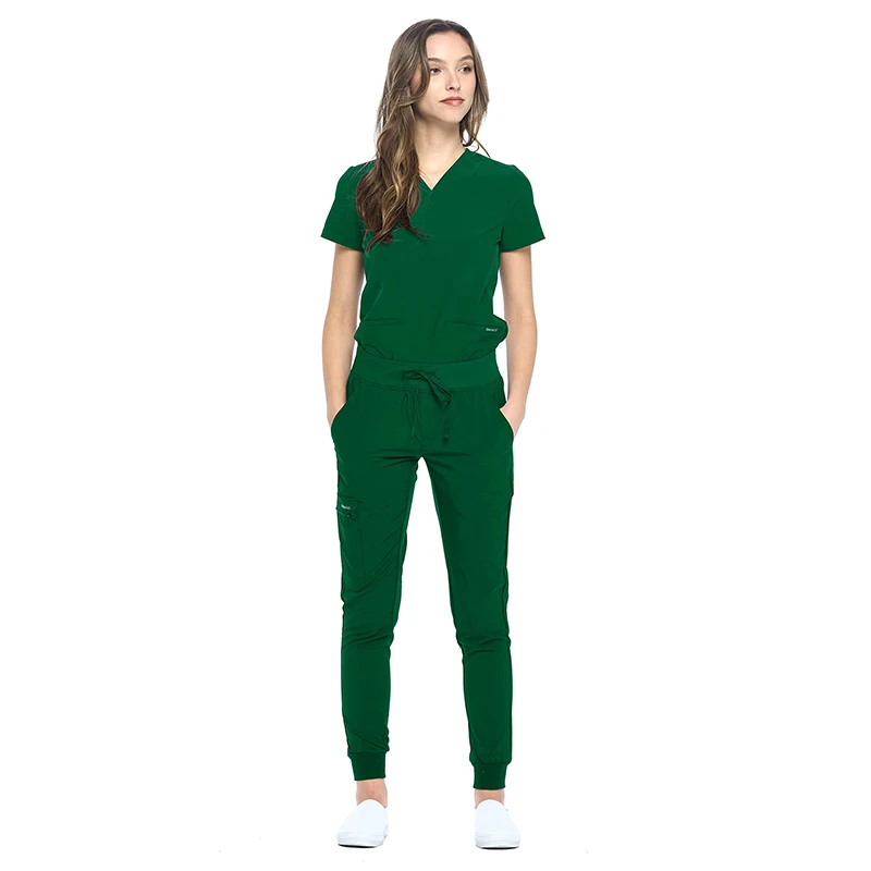 2023 Hunter Green Wholesale V Neck Nursing Hospital Uniform Factory Price Medical Scrub Uniform Scrub Suit