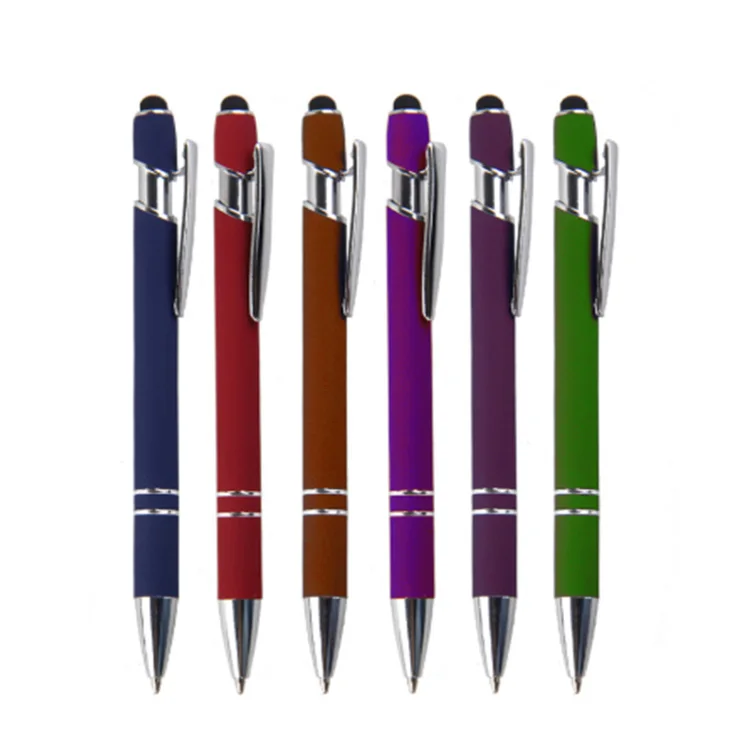 Promotional Gift Custom Logo aluminum matt rubber Soft  Ballpoint Pen with Stylus Premium Metal Touch Pen