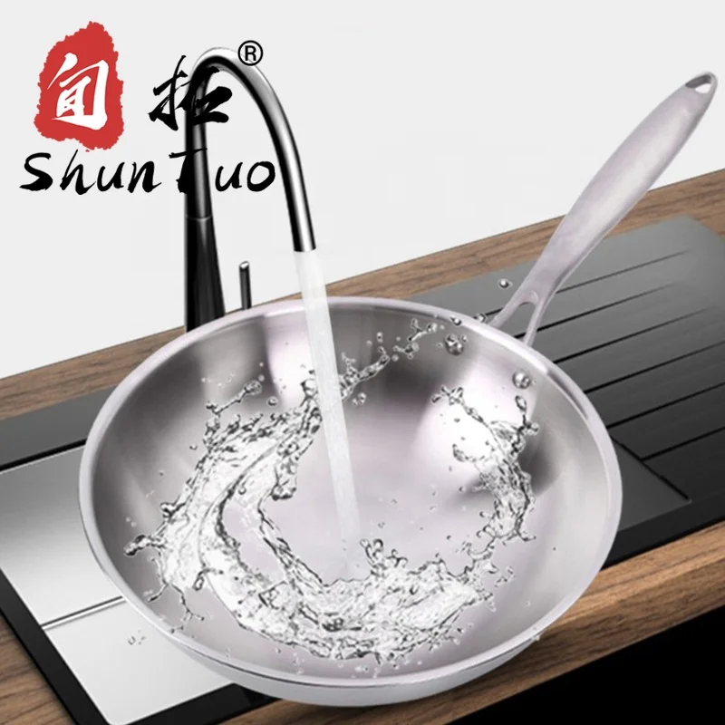 
Cover Metal 30CM Stainless Steel Wok Frying with Lids Nonstick wok pan 
