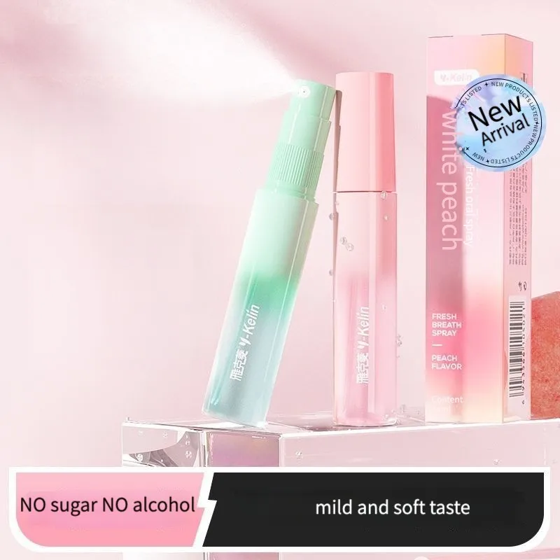 17ml Portable Pocket Oral Breath Fresheners Spray Mouth Spray, Cool Mint and White peach Flavor for Bad Breath and Dry Mo