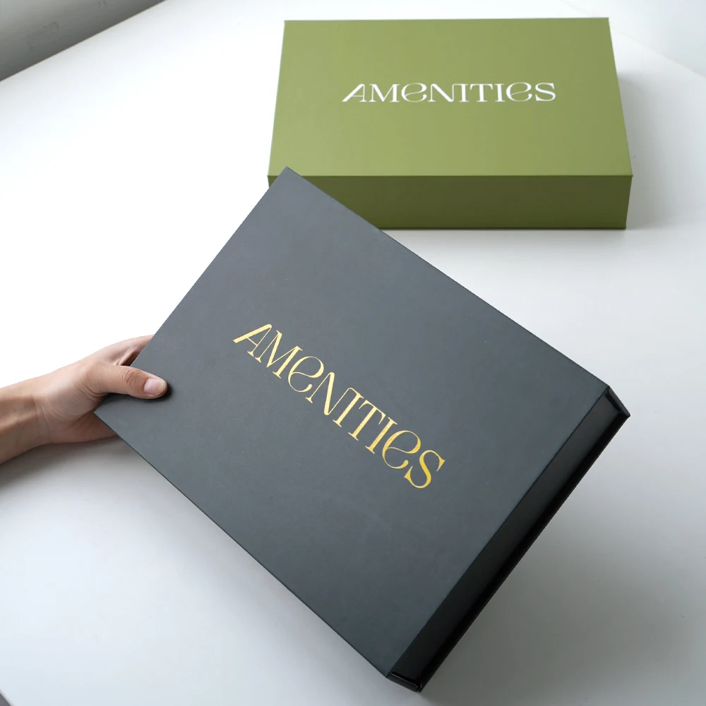 Wholesale Custom Packaging Boxes Paperboard Notebook Green Black Magnetic Gift Box with Ribbon