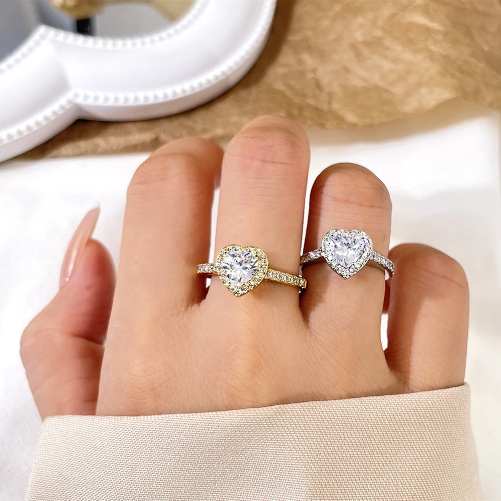 Factory Wholesale 5A CZ Hypoallergenic Waterproof 100% 925 Sterling Silver Heart Rings
