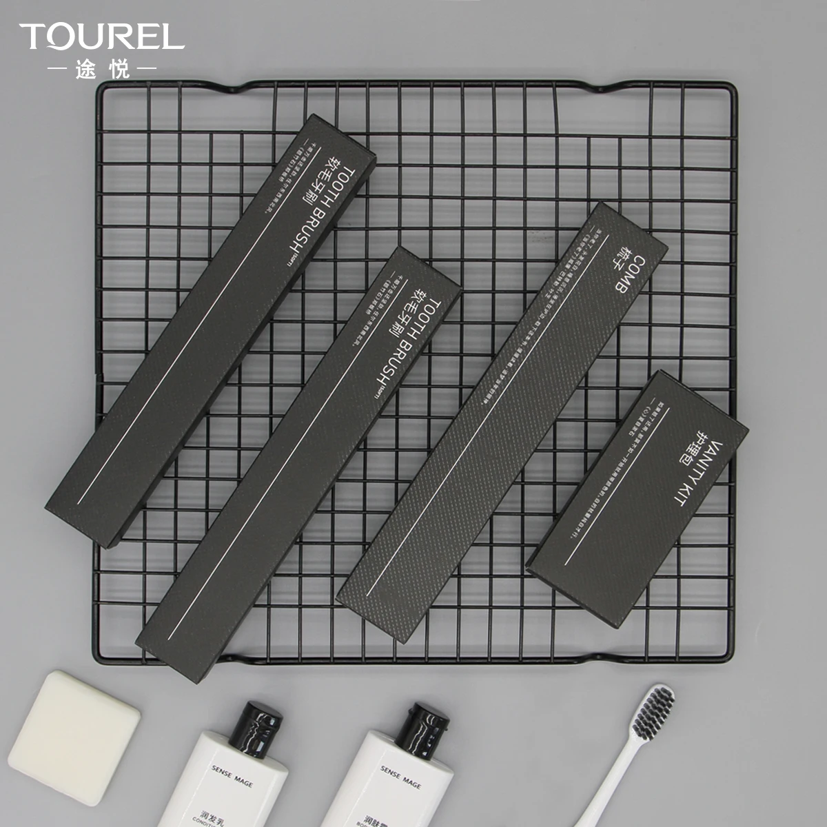 Hotel OEM Black Mature Style Wholesale Hotel Toiletries Set Shampoo Cosmetic Hotel Dental Kit Menities