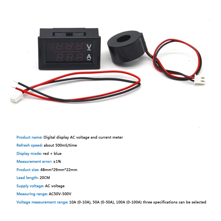 New Design High Quality10A 50A 100A LED Digital Ac Voltmeter Ammeter