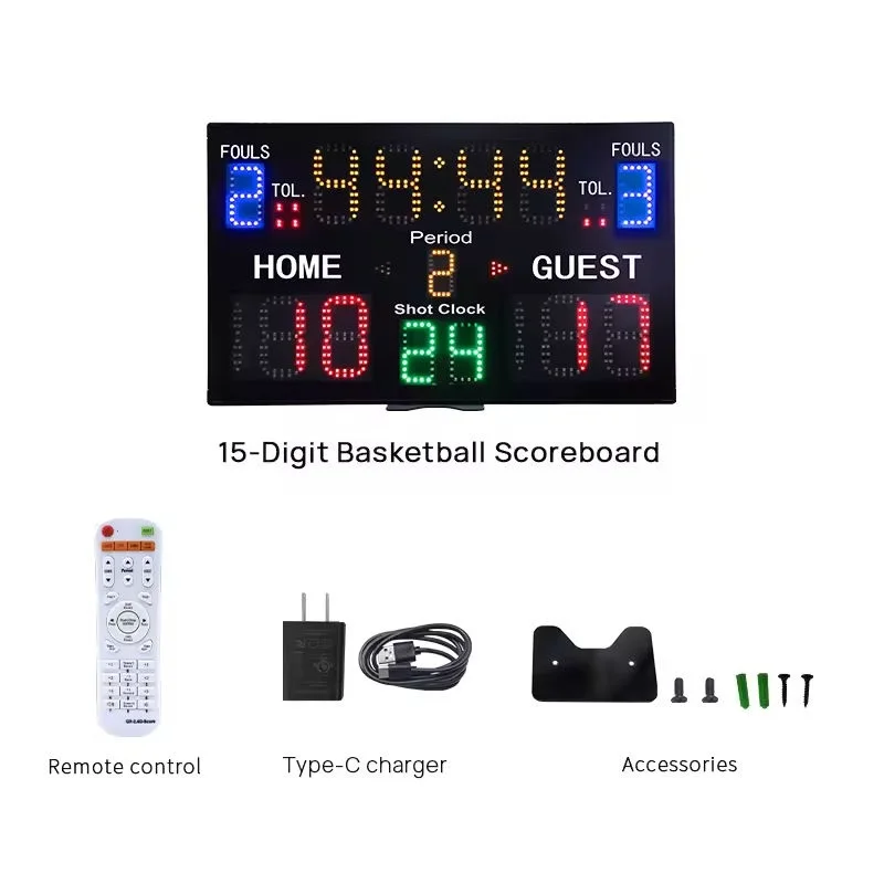 Multi-functional Professional Digital Electronic Scoreboard LED Timer Score Display Basketball Scoreboard with 24s Shot Clocks