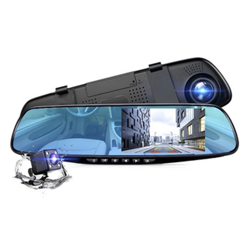 4 3 дюймов заводская цена HD 1080p двойной объектив Автомобильная камера передний и задний DVR видеорегистратор автомобильное зеркало автомобильный