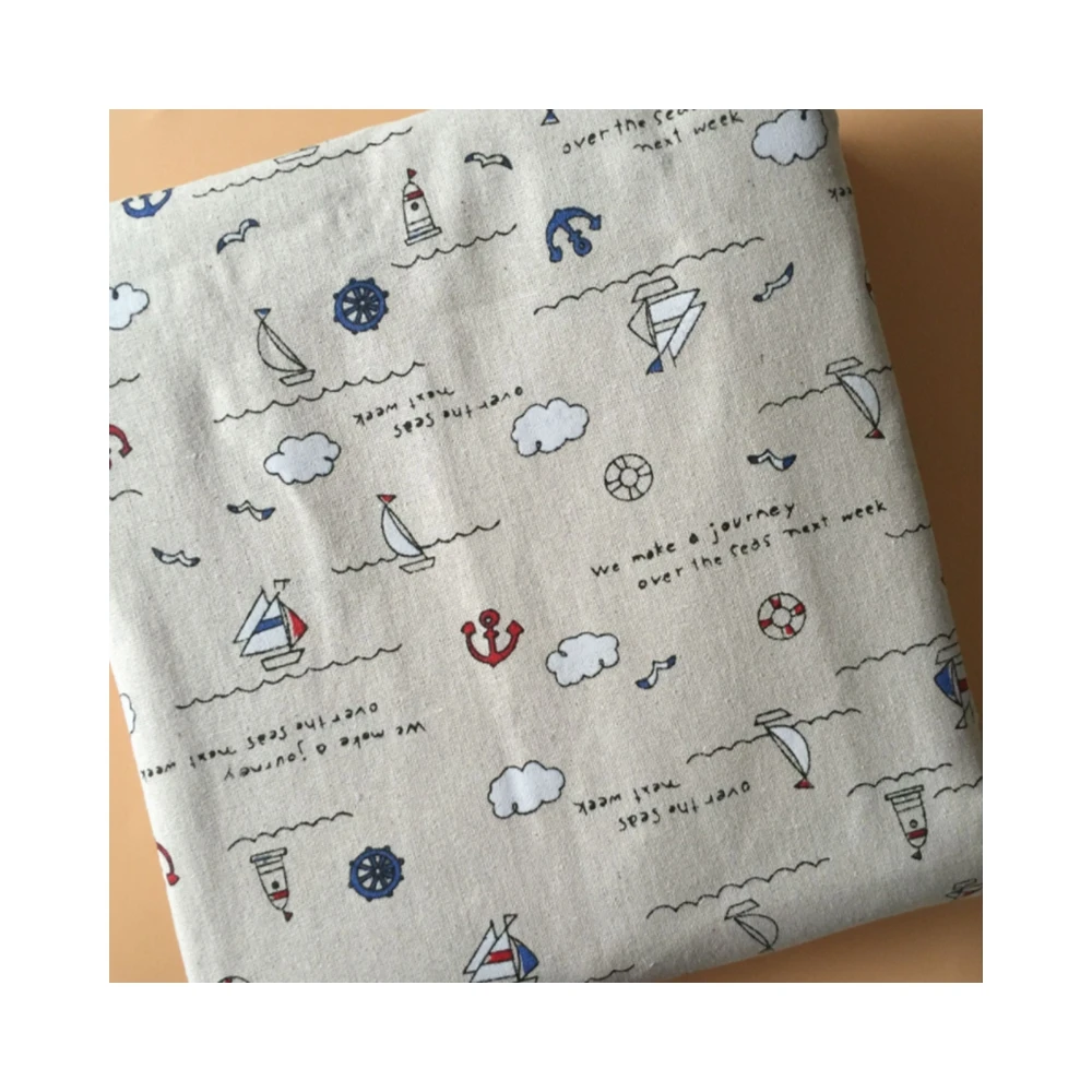 Navy Pattern Printed Linen Fabric Textiles Cloth Of Handmade DIY Sewing Cushion For Home Decoration
