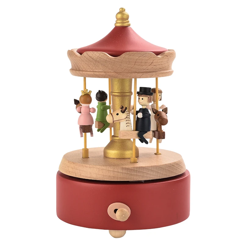 Manual Carousel Wooden Music Box Merry-Go-Round Design  For Kids Wedding Christmas Birthday Gift  Carousel  Music Box