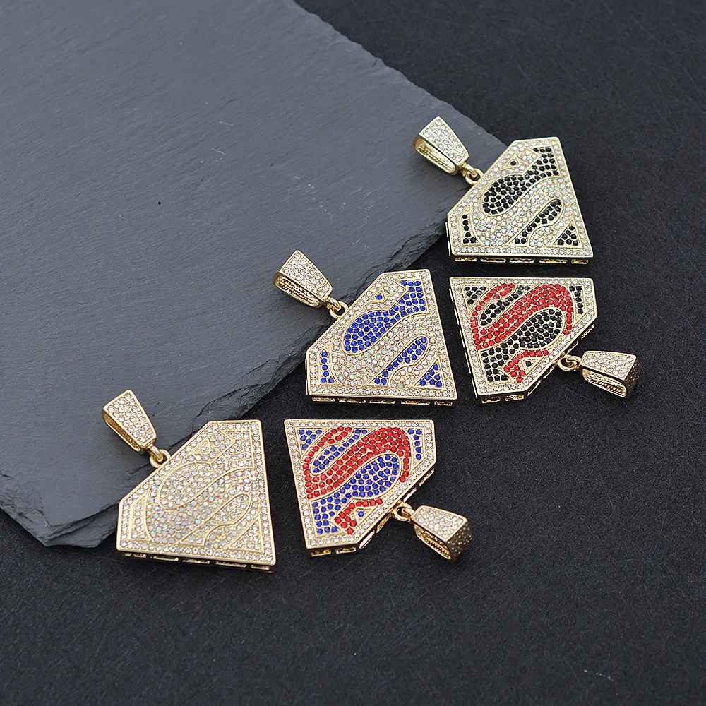 Diamond Jewelry Custom Design Superman Pendant 18k Gold Plated Jewelry