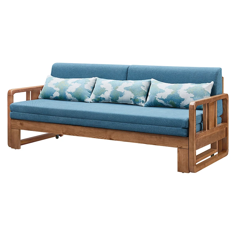 Living room furniture courtyard hotel terrace multi-person leisure solid wooden sofa bed