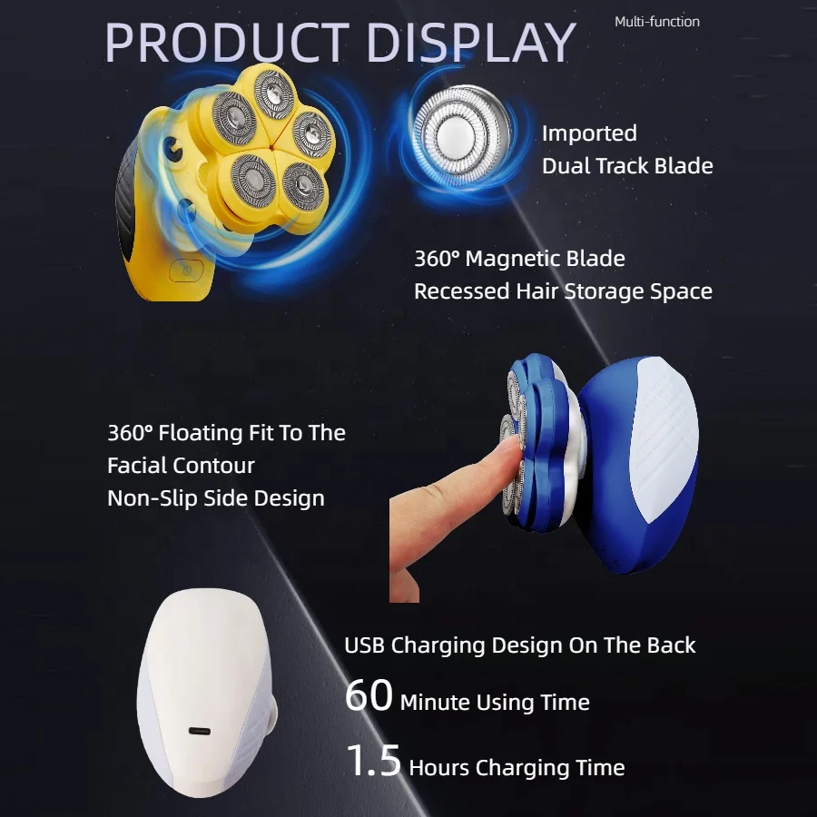 5D Head Shaver Face Electric Razor Hair Removal Shaving Machine Facial Hair Removal Head Shavers For Bald Men