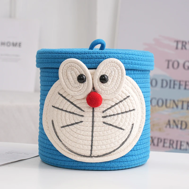 Cartoon baby diaper toy storage basket Round with cover living room cotton rope storage basket