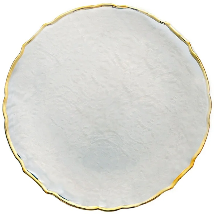 Transparent Gold Rim Tableware Glass Charger Plate Use For Wedding Party