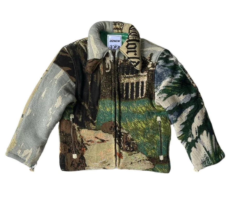 DiZNEW Winter Bomber Puffer Men Plus Size Jackets Creative Design Jacket Jacquard Carpet Fabric Diy Decorative Skeleton Jacket