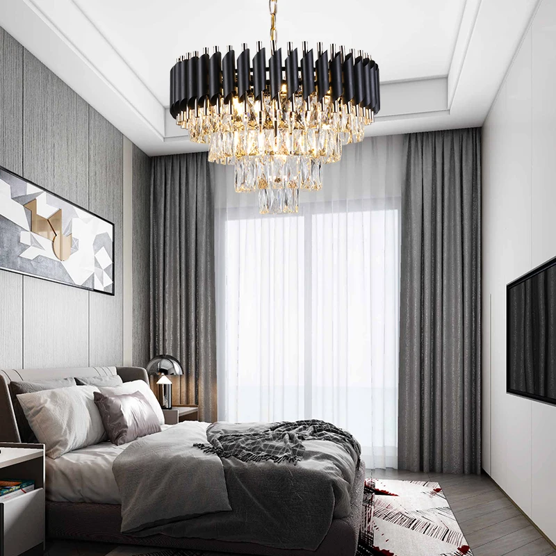 French Banquet Hall Hanging K9 Black Golden Luxury Hotel Nordic Spiral Crystal Stair Chandelier Modern Lighting