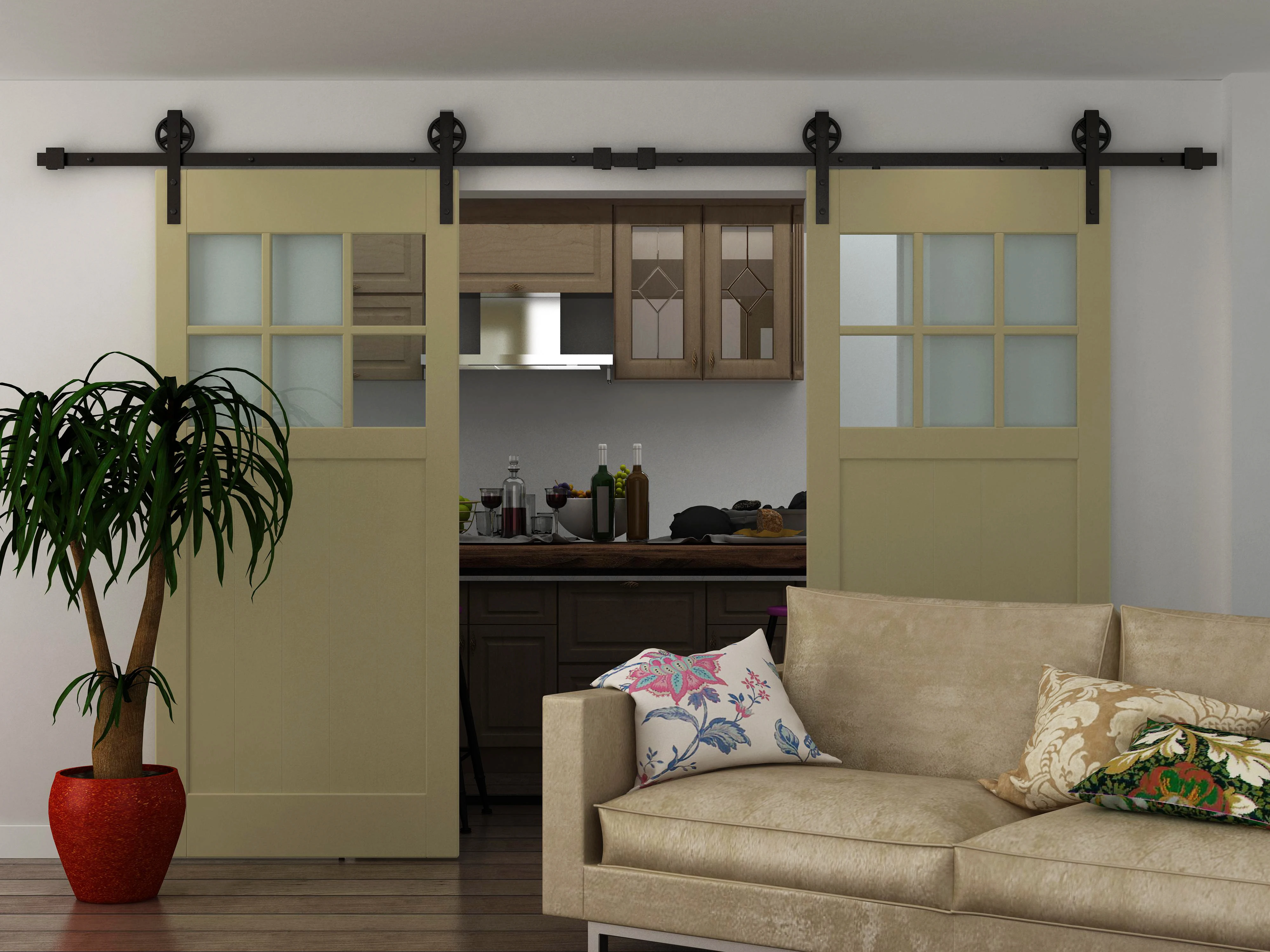 6 ft./72 in. Black Rustic Non-Bypass Sliding Barn Door Hardware Kit Spoke Wheel Design Roller for Single Door