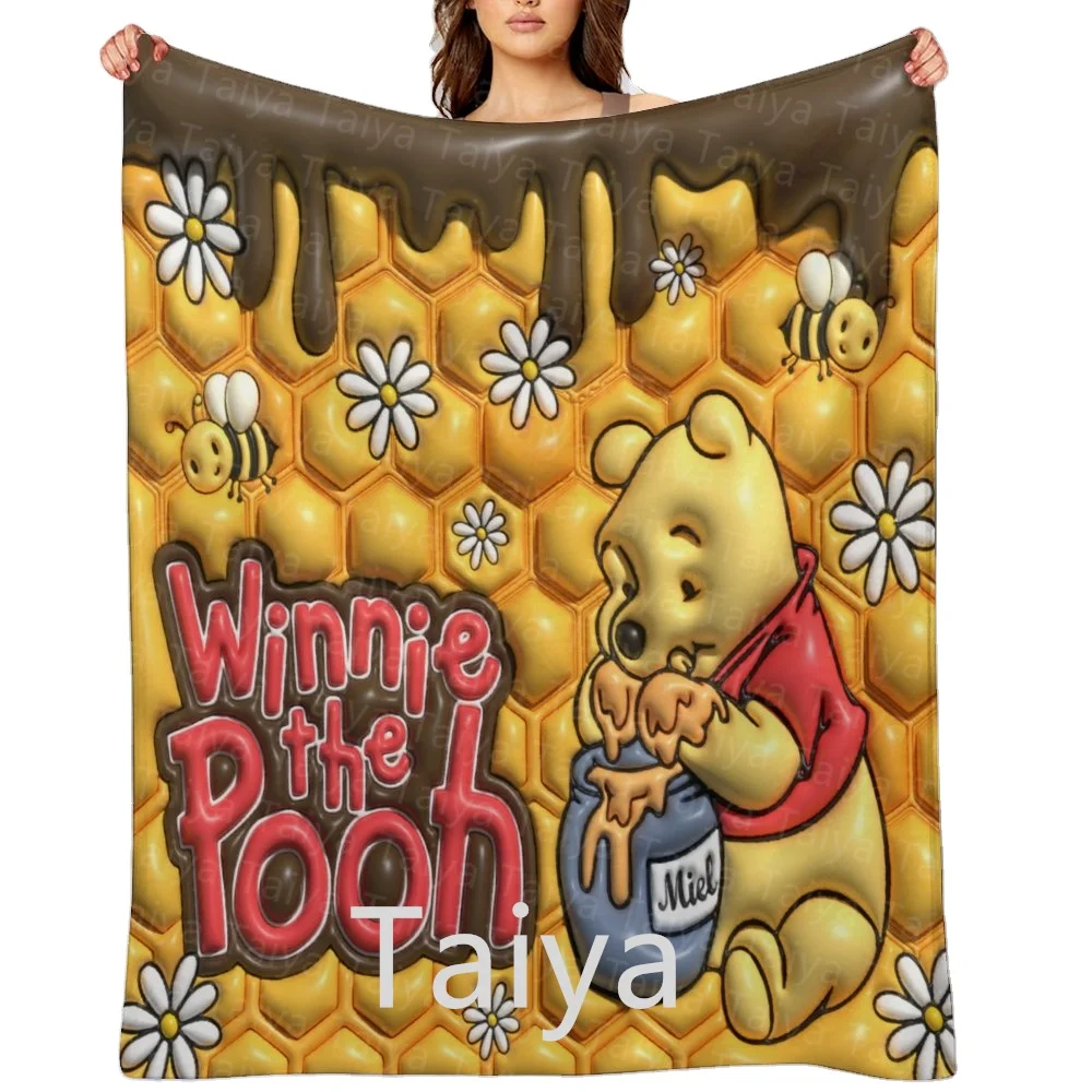 Taiya Customized Best Selling yellow bear 3D Inflated Puffy Blanket Flannel fleece travel throw children cartoon bed blankets