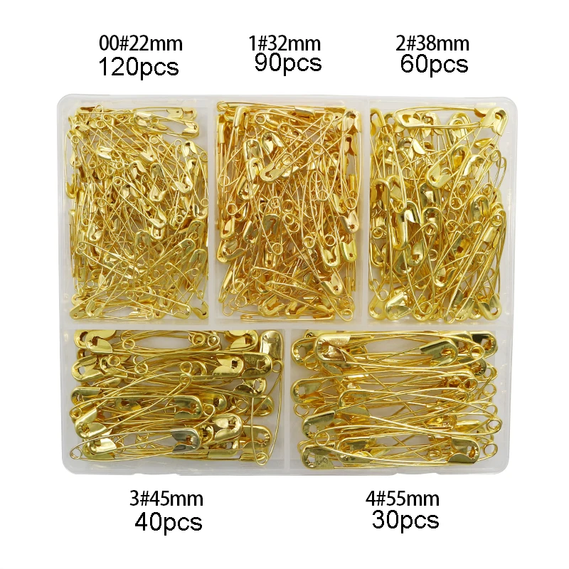 350pieces/box Gold Silver Black Big Five Box Safety Pin Set Multi Size Clothing Tag Pin Wholesale