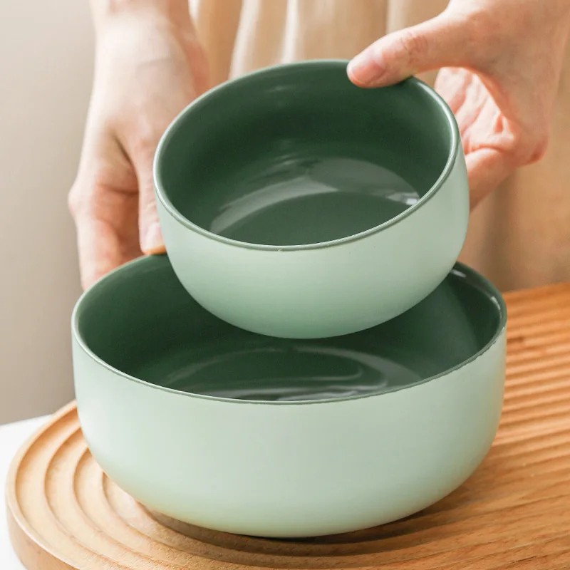 Round Stoneware Ceramic Color Glazed Bowl Salad Fruit Bowls For Dining Eco-friendly Serving Deep Cereal Soup Bowl