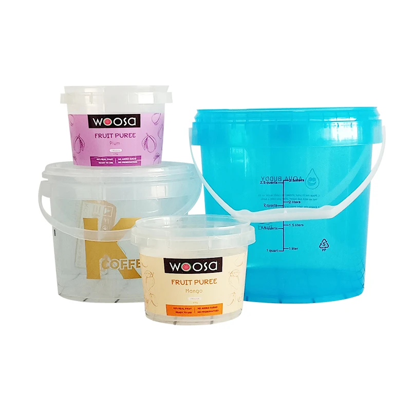 1L Food Grade clear Plastic Bucket Buckets With Lid Wholesale Can Printing logo Ice Cream