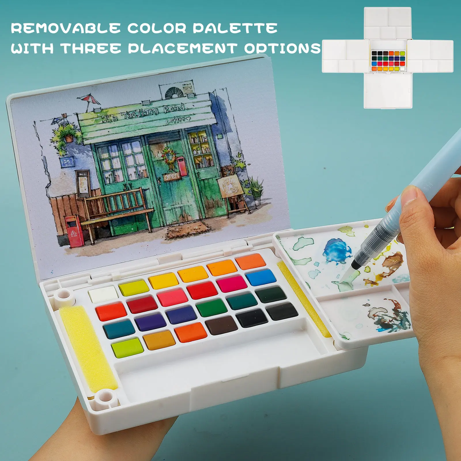 Paul Cezanne 24 Colors Solid Watercolor Paint Set Watercolor Sketching Kit with Watercolor Brush Pen for Children and Adults