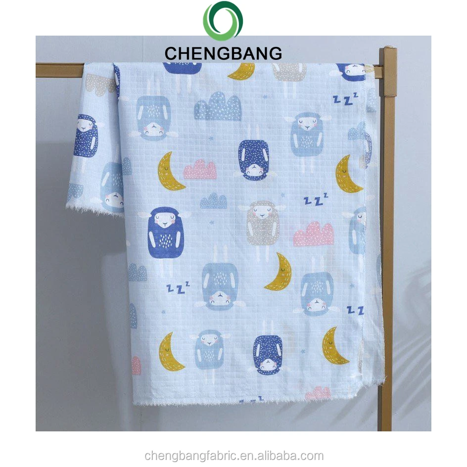 Chengbang Fabric Manufacture 100% Combed Cotton Soft and Breathable Muslin Fabric for Baby Swaddle