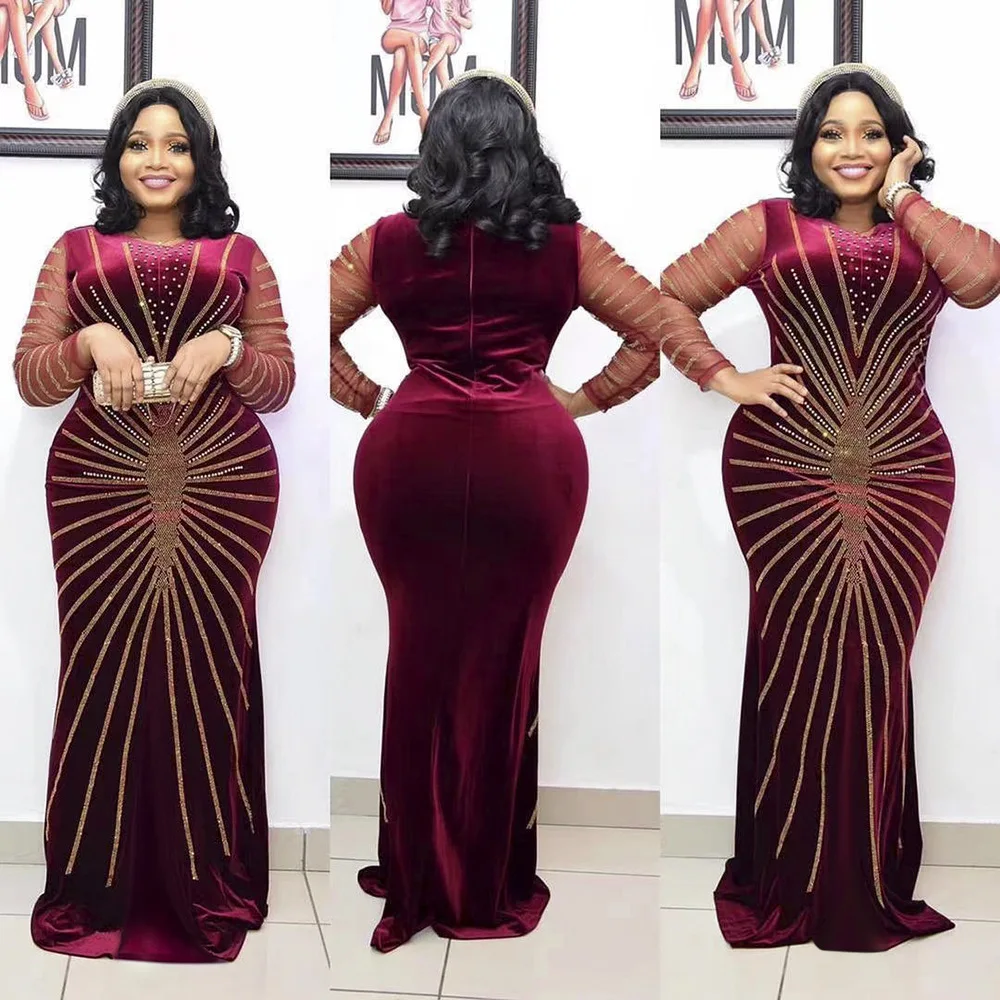 Slim fishtail shining beaded open sleeve elegant party night dress