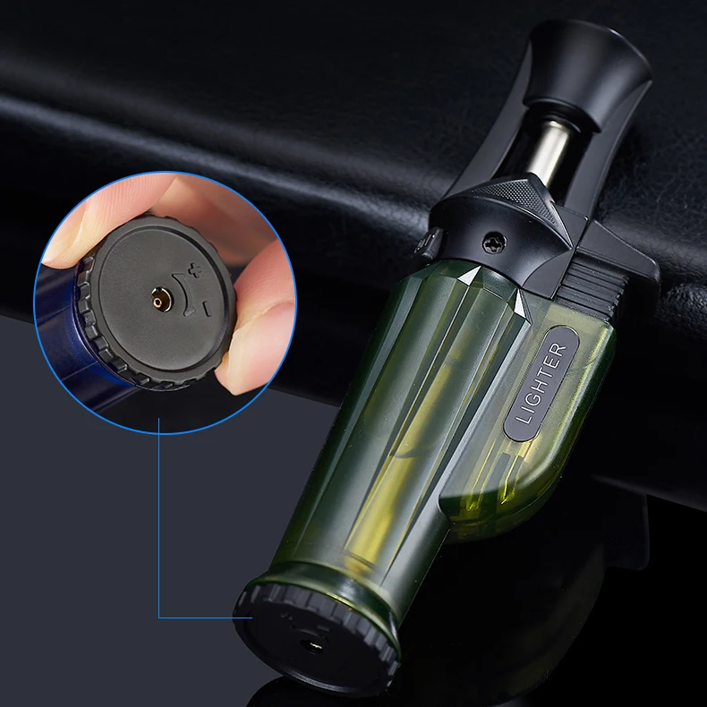 Ready to ship wholesale jet flame torch lighters with lock transparent tank custom logo wind proof cigar lighter