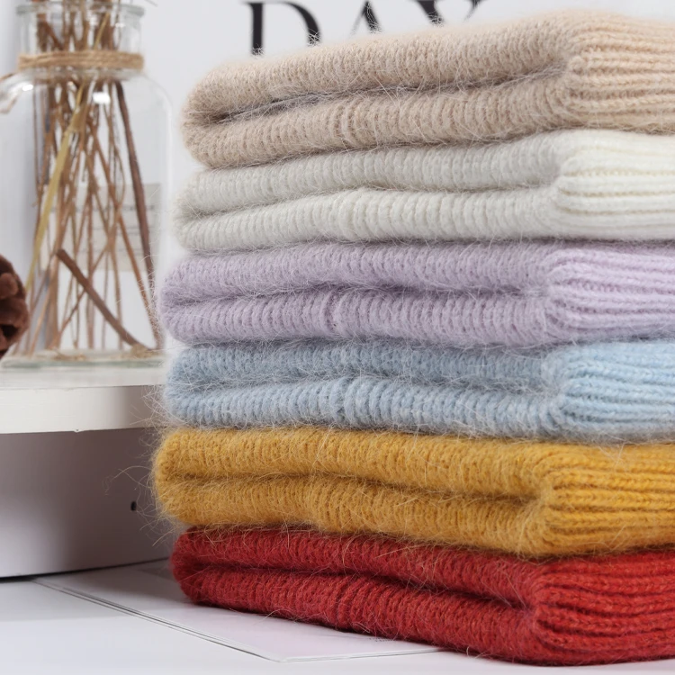 2021 new plain rabbit fur warm hat winter plain plush knit hat