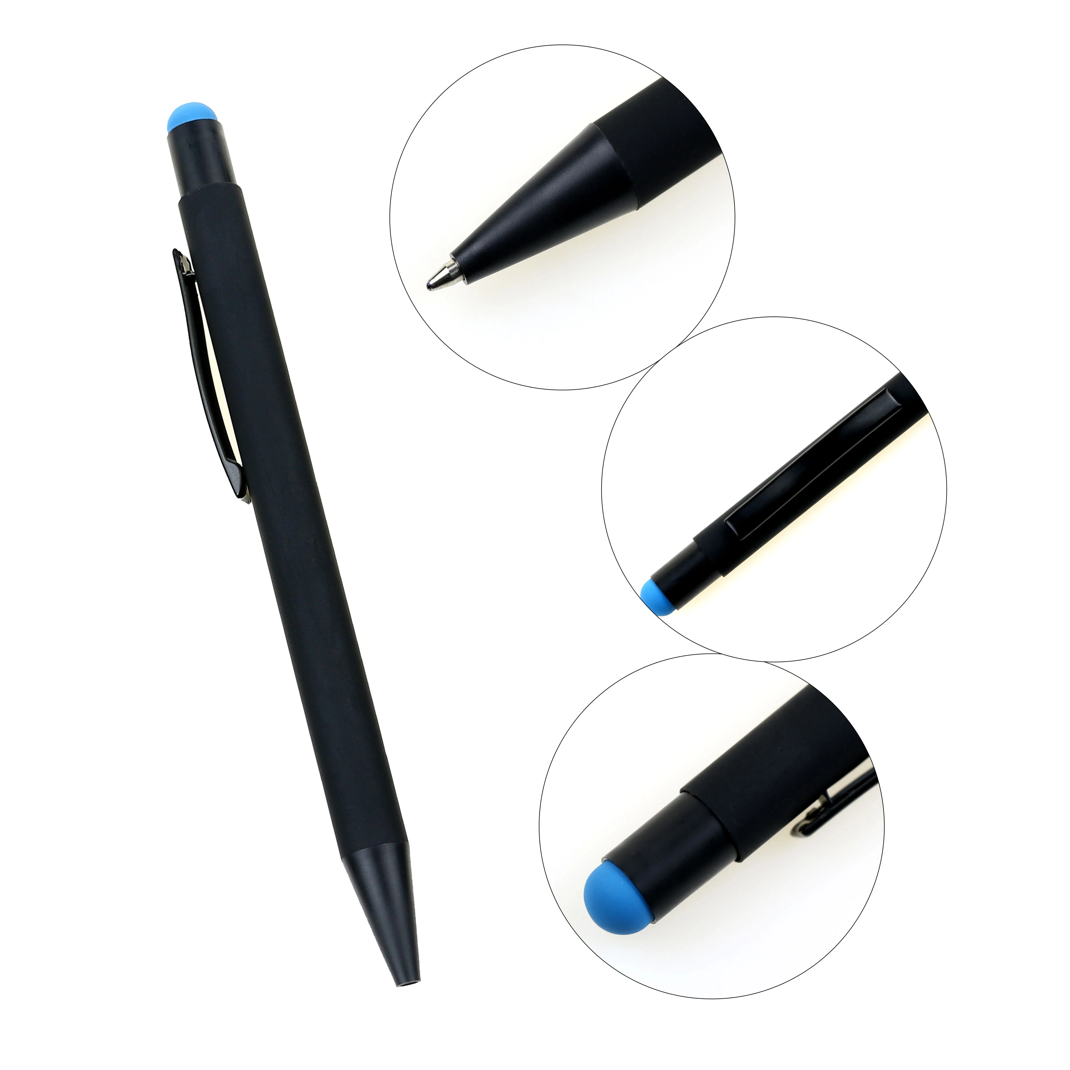 Shiny Colorful  Engraved Logo Rubber Coated  Metal Ballpoint Stylus Pen Click Pen With Custom Logo
