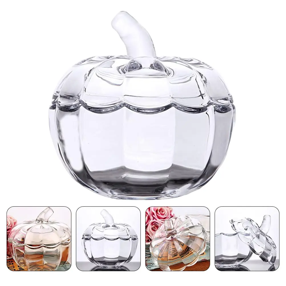 Wholesale Transparente Pumpkin Shape Glass Candy Jar With Lid Glass Storage Jar Halloween Decorative