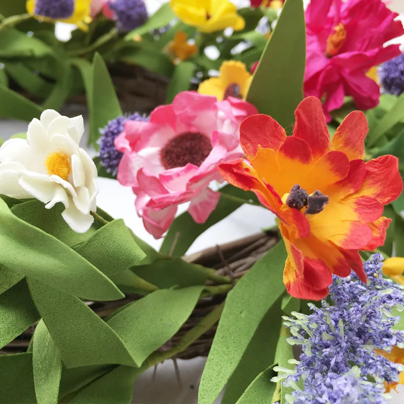 Artificial Sunflower Wreath Summer Fall Large Wreaths Around Flower Green Leaves for Front Door Indoor Wall Or Window Decor