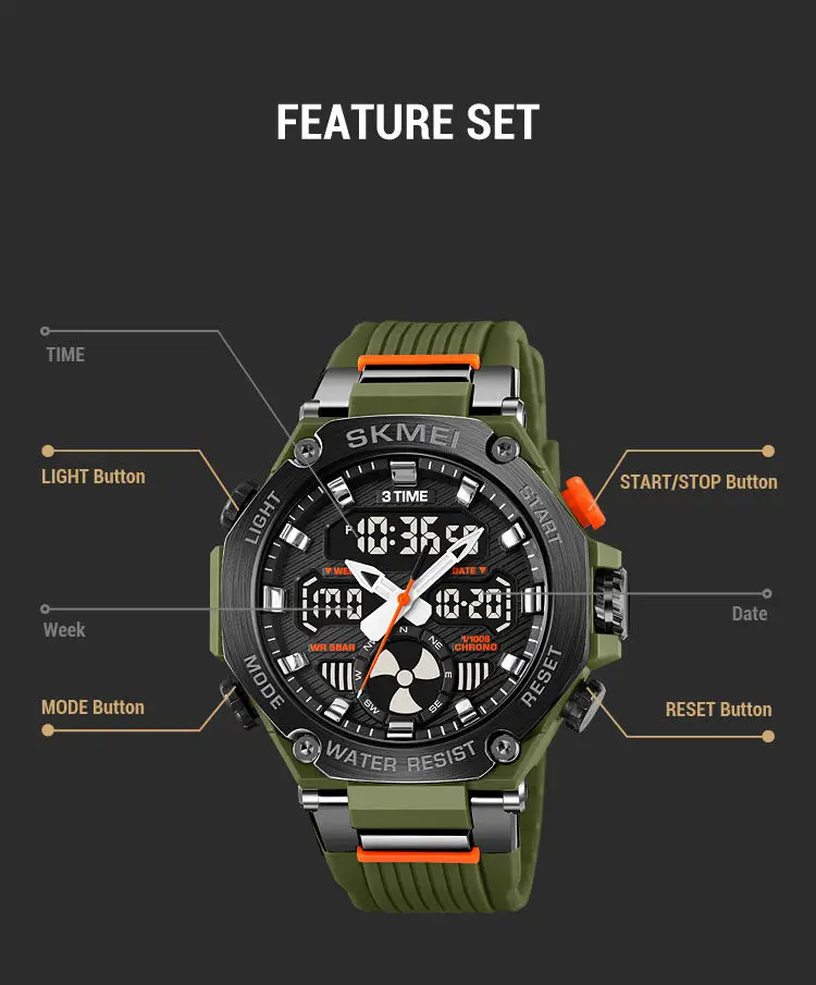 Skmei 2223 custom face  gents quartz watch stylish Silicone band double display Chronograph character business wrist watch