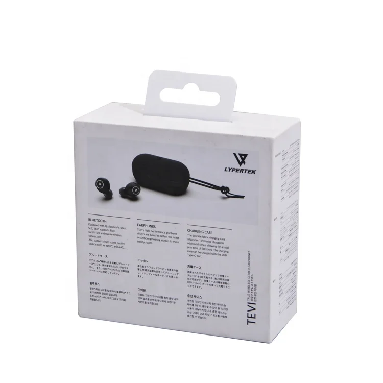 Custom Electronic Paper Packaging Carton Wireless Earphone Headphone Cable Packing Box With Clear Window