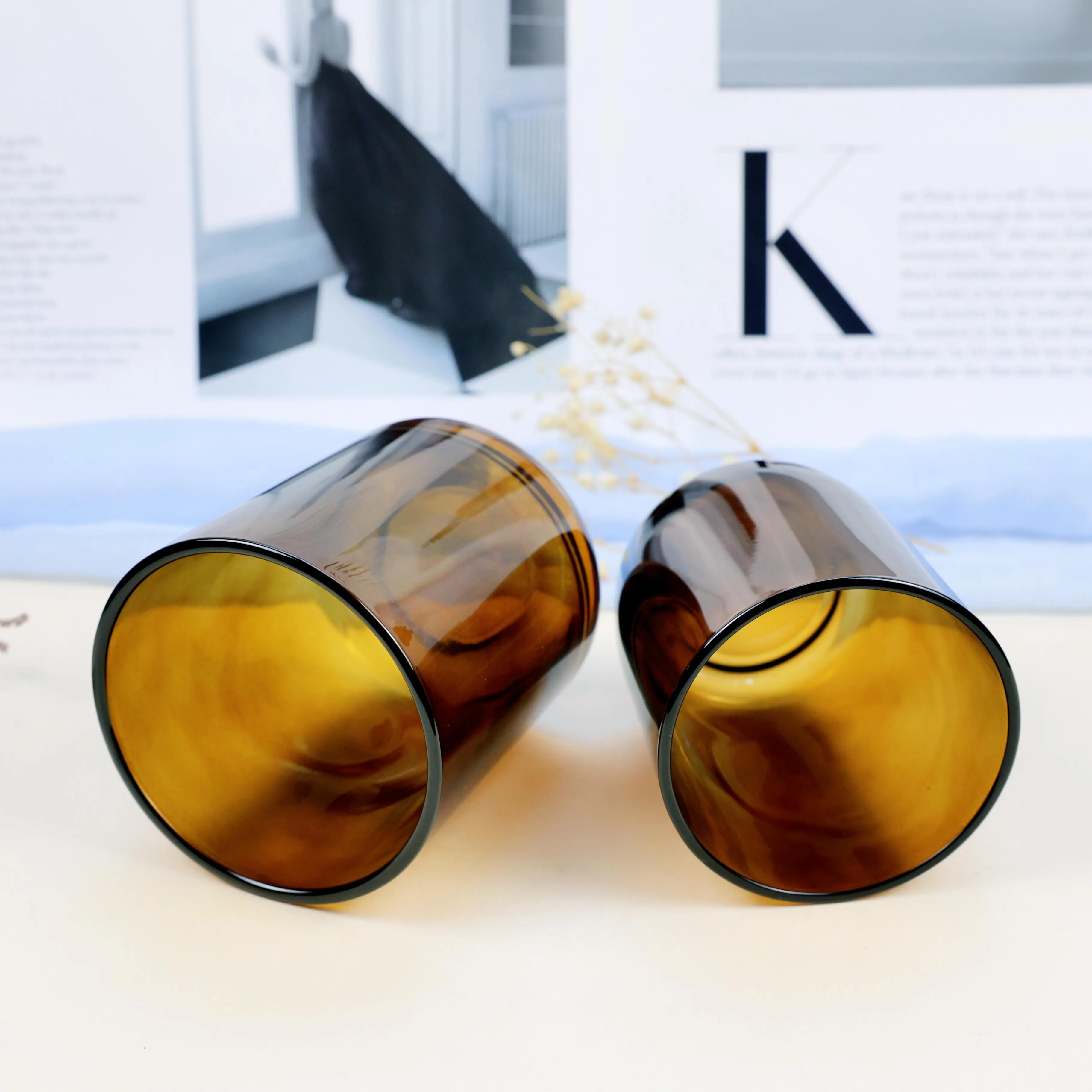 Wholesale Amber 12oz Glass Candle Jars And Bottles For Scented Candle Contain