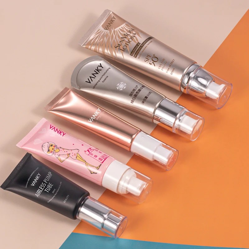 Skincare Airless Tubes Packaging Silver Pink Sugarcane Empty Plastic 30ml 50nl 80ml Eye Cream Airless Pump Tube For Cosmetics