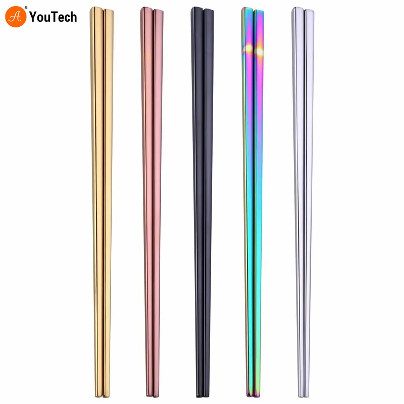 Chopsticks Chinese 1 Pair Rainbow Gold Black Chop sticks Stainless Steel Tableware Chinese Chopsticks to Eat Finger Metal 23CM