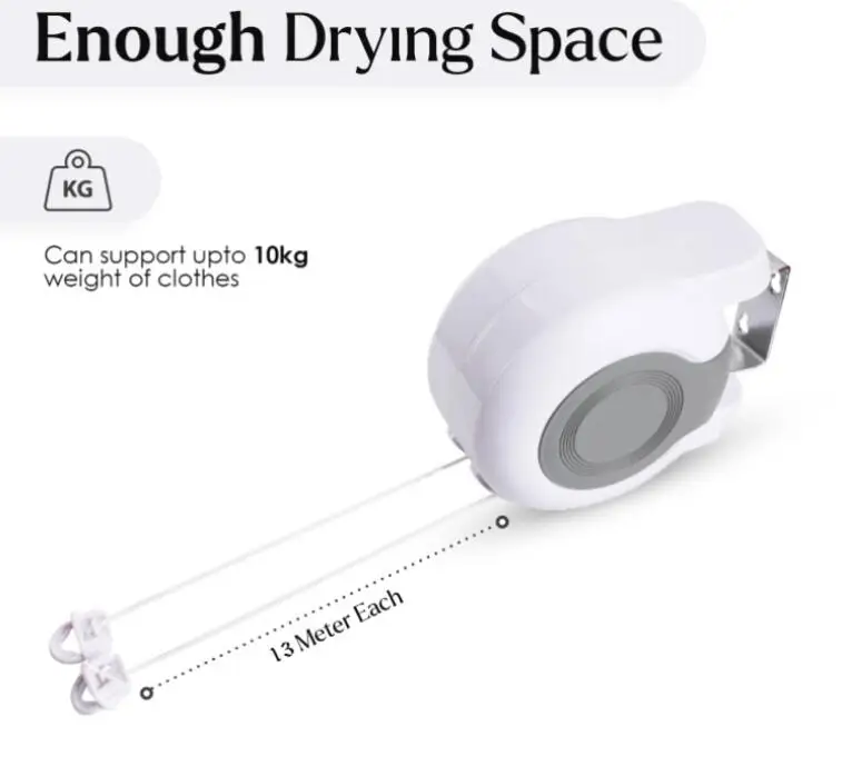 Portable Adjustable Indoor/Outdoor Retractable Clotheslines Durable Hanging Plastic Reel to Air Dry Wet Clothes in Bathroom