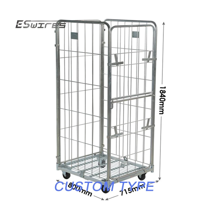Professional Factory Heavy Duty Zinc Powder Coated Laundry Roll Cage Logistics Trolley For Warehouse
