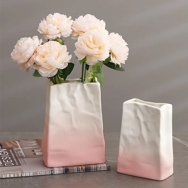 Ceramic Paper Bag Vase Dried Flower Fresh Flower Arrangement Tabletop Decoration Creative Gift Home Decor Vase