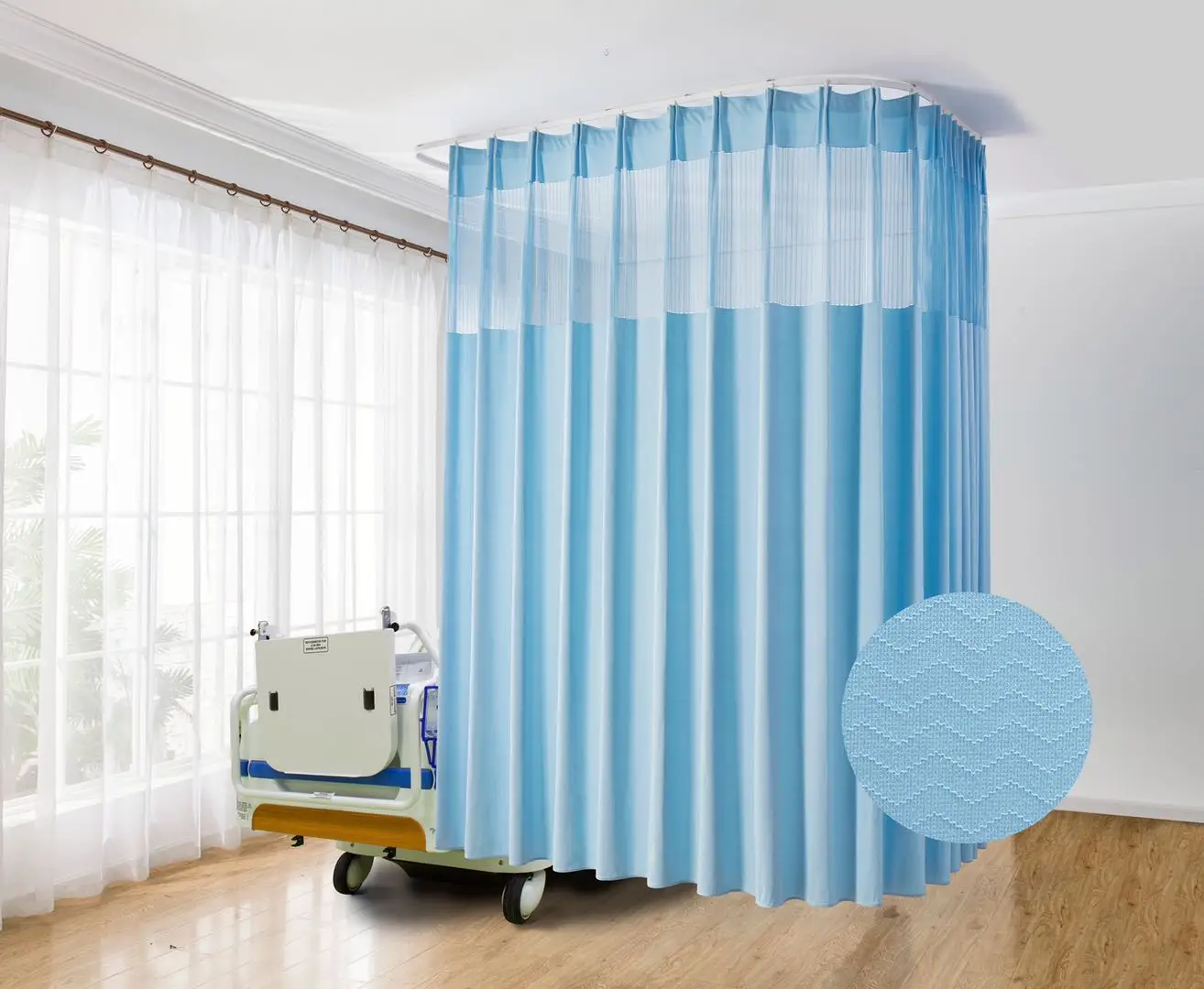 Corrugated jacquard medical curtain fabric with mesh for fire and light blocking for Hospital Cubicle Curtains