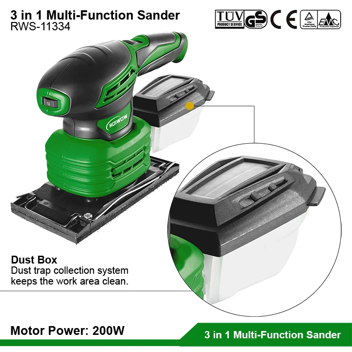 200W Portable Mini Electric Random Orbital Sander Woodworking 3 in 1 Multi-Function Wood Detail Finishing Orbit Sheet Sanders