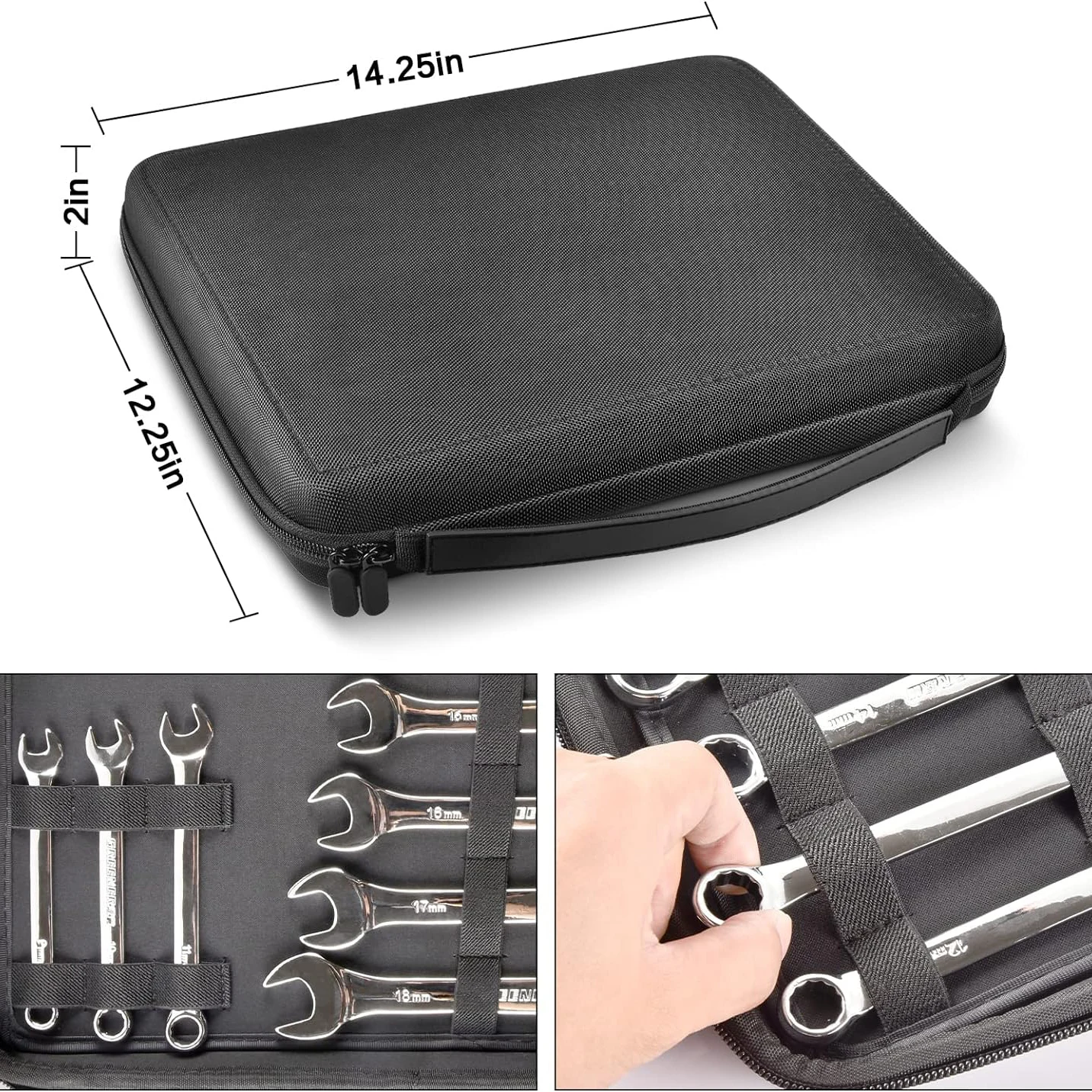 Customized Eva Hard Shell Wrench Tool Storage Case For Ratchet Wrench Set Metric and SAE 19 Combination Ratchet Wrench Bag