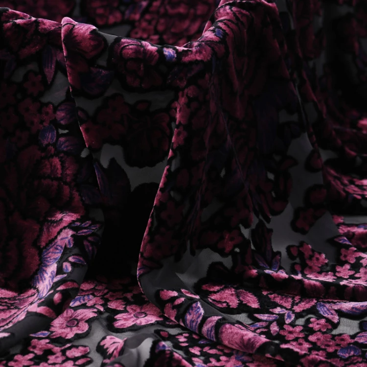 fashion burnout silk velvet floral printed velvet fabric