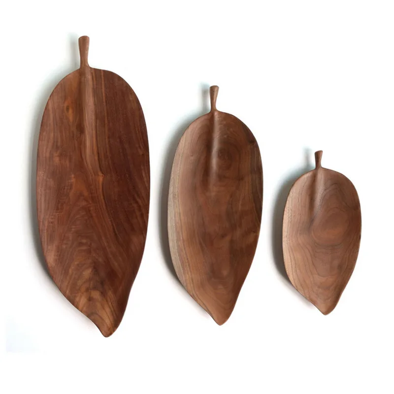 Modern creative wooden craft service tray leaf shaped tray fruit dried fruit snack tray