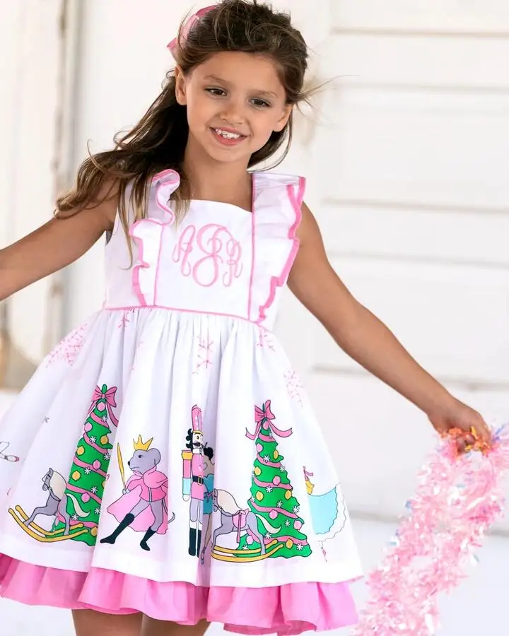 Christmas Nutcracker Ballet print pink girls dress cute boutique kids dresses