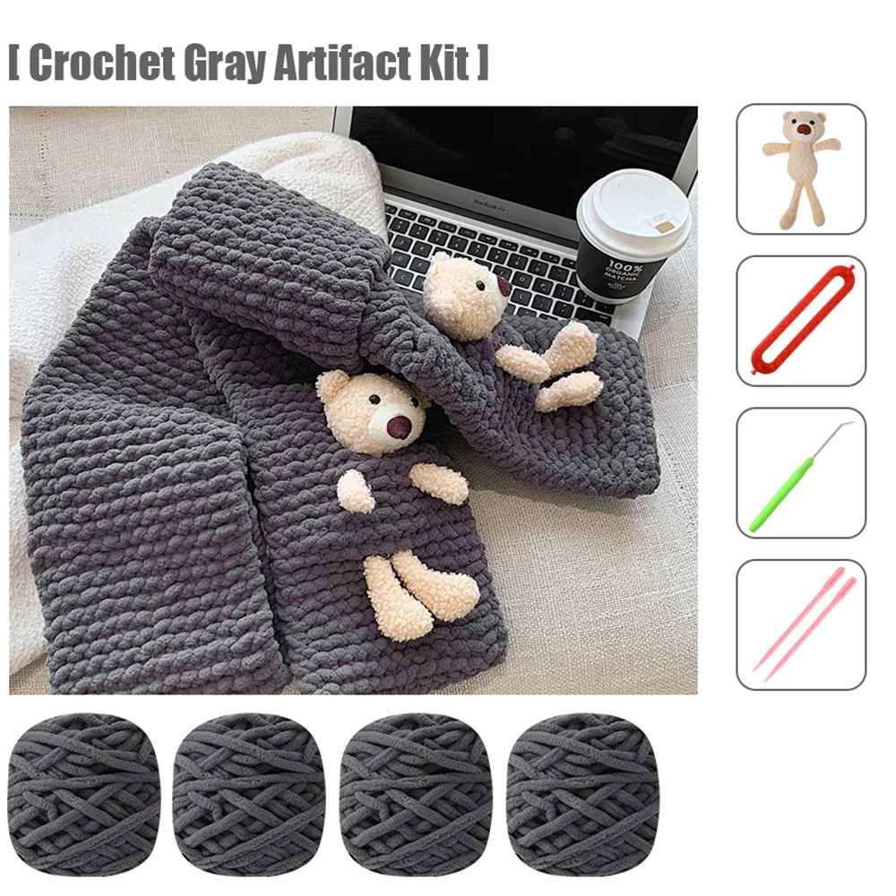 Autumn Winter Two-Piece Set for Boys and Girls Winter Warm Woolen Bear Beanie Hat and Scarf Crochet Scarf Kit