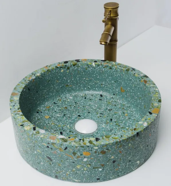 New style concrete countertop basin terrazzo bathroom hand wash sink round basin